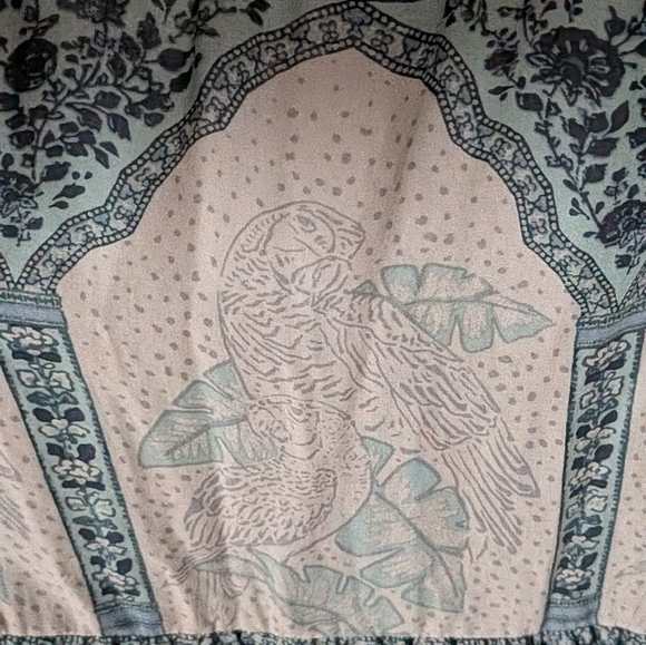 ba&sh Teresa Dress Vert Eau Print Boho Maxi Midi Tassel Tie Strappy Viscose - Picture 5 of 9